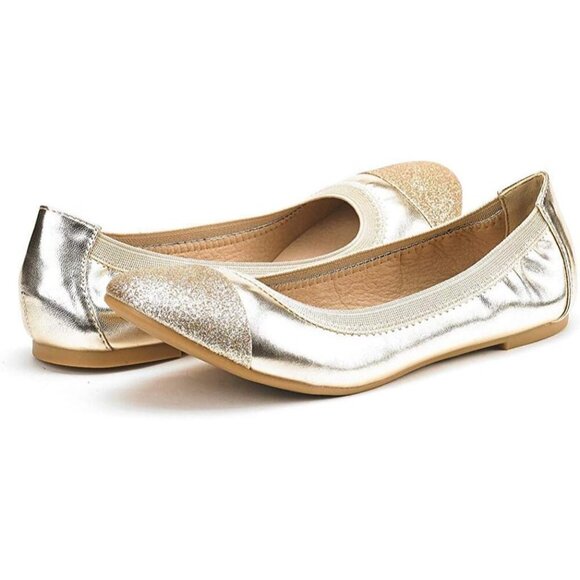 Dream Pairs Women Flex-gold Faux Leather Flexible Stretch Ballerina Flats Shoes - Picture 2 of 7